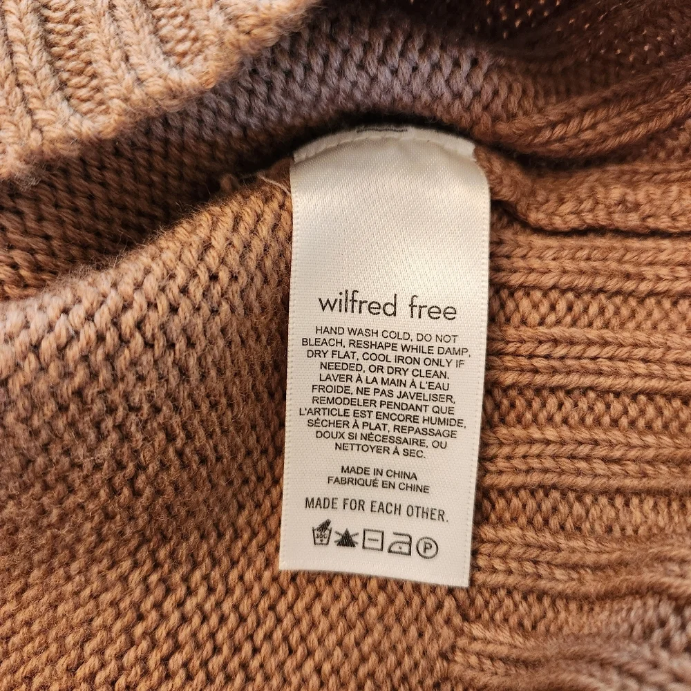 Wilfred Free Harper 100% Merino Wool Cropped Mockneck Sweater Tan Size Small